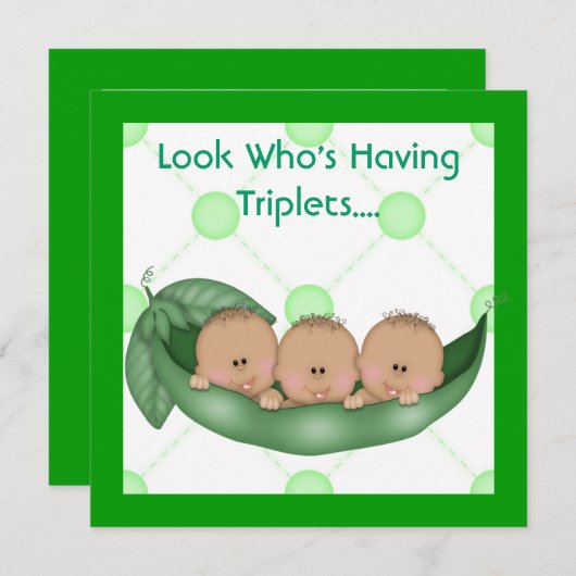 DREI ERBSEN IN EINER HÜLSEN-BABYPARTY-DREIERGRUPPE EINLADUNG (Vorne/Hinten)