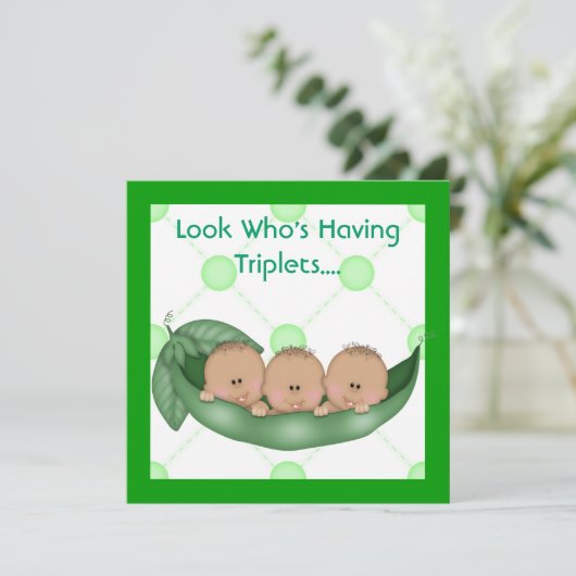 DREI ERBSEN IN EINER HÜLSEN-BABYPARTY-DREIERGRUPPE EINLADUNG (Stehend Vorderseite)