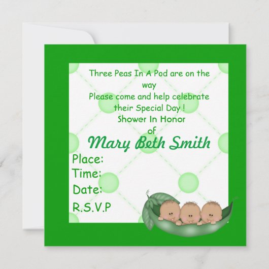 DREI ERBSEN IN EINER HÜLSEN-BABYPARTY-DREIERGRUPPE EINLADUNG (Rückseite)