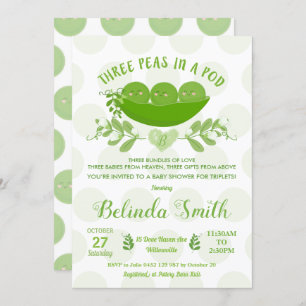 Drei Erbsen in einer Pod-Triplets Babydusche neutr Einladung