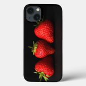 Drei Erdbeeren auf schwarzer iphcnm Case-Mate iPhone Hülle (Rückseite)