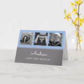 Drei erste Geburtstagsfoto Collage Blue Karte (Gelbe Blume)
