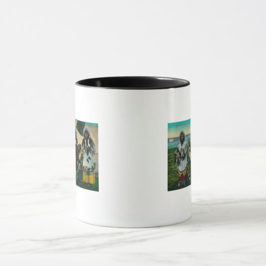 Drei Eskimo Schönheiten und Schlitten-Rentierzucht Tasse (Zentrum)