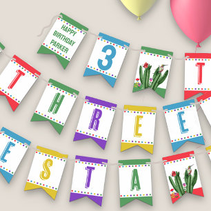 Drei-Esta Fiesta Buntes Kinder 3. Geburtstags- Wimpelkette