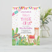 Drei Esta Fiesta Girl 3. Geburtstag Einladung (Stehend Vorderseite)