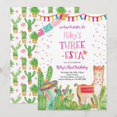 Drei Esta Fiesta Girl 3. Geburtstag Einladung (Vorne/Hinten)