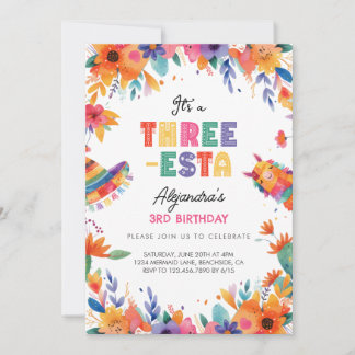 Drei-Esten-Mexikanisches Fiesta 3. Geburtstags-Par Einladung