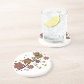 Drei Eule auf Zweig Getränkeuntersetzer (Seite)