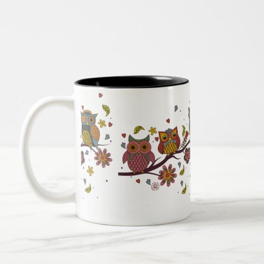 Drei Eule auf Zweig Zweifarbige Tasse (Links)