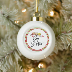 Drei Eulen auf einem Ast Große Schwester Keramik Kugel-Ornament