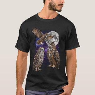 Drei Eulen Mond Galaxy Retro-Grafik T-Shirt