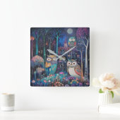 Drei Eulen unter Vollmond Quadratische Wanduhr (Zuhause)
