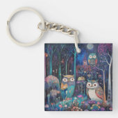 Drei Eulen unter Vollmond Schlüsselanhänger (Vorderseite)