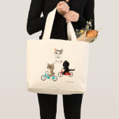 Drei Fahrrad-Katzen Jumbo Stoffbeutel (Vorderseite (Produkt))