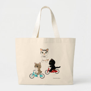 Drei Fahrrad-Katzen Jumbo Stoffbeutel