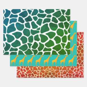 Drei Faltblätter für mehrere Giraffen Geschenkpapier Set