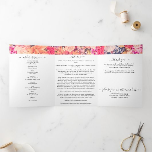 Drei-Falten-Programm zur Gedenkfeier mit mehreren Dreifach-gefaltete Programmkarte (Innenseite)