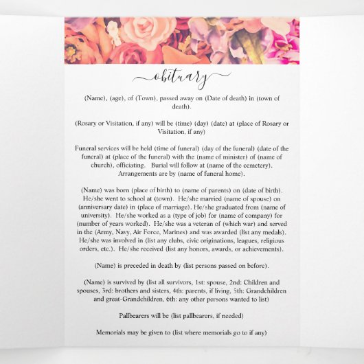 Drei-Falten-Programm zur Gedenkfeier mit mehreren Dreifach-gefaltete Programmkarte (Innenseite Mitte)