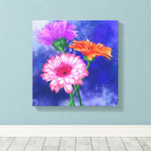 Drei Farben Gerberas Canvas Print - Malerei Leinwanddruck (Insitu (Holzboden))