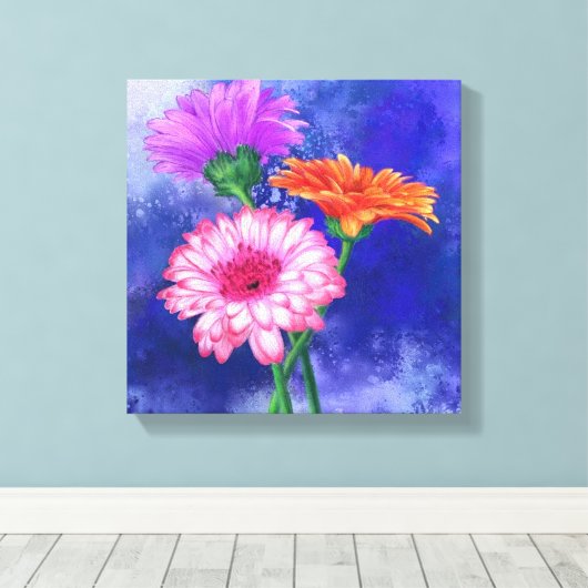 Drei Farben Gerberas Canvas Print - Malerei Leinwanddruck (Insitu (Holzboden))
