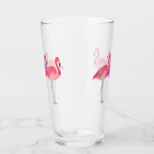Drei farbenfrohe Flamingos Glas (Links)