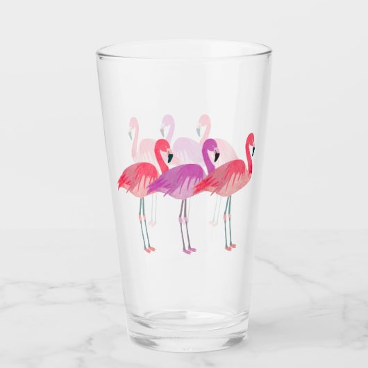 Drei farbenfrohe Flamingos Glas (Vorderseite)