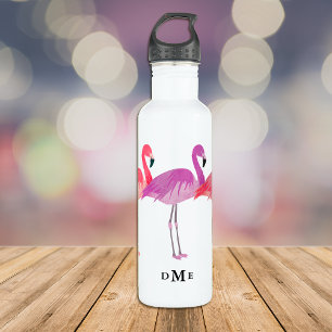 Drei farbenfrohe Flamingos-Monogramm Edelstahlflasche