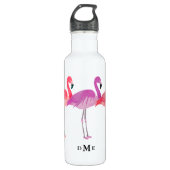 Drei farbenfrohe Flamingos-Monogramm Edelstahlflasche (Vorderseite)
