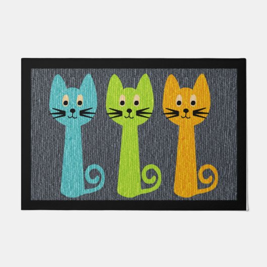 Drei farbenfrohe Katze Doormat, Tierfreunde Fußmatte (Vorderseite)