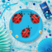 Drei farbenfrohe Ladybugs auf blauem Hintergrund Pappteller (Party)