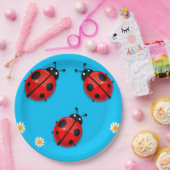 Drei farbenfrohe Ladybugs auf blauem Hintergrund Pappteller (Party)
