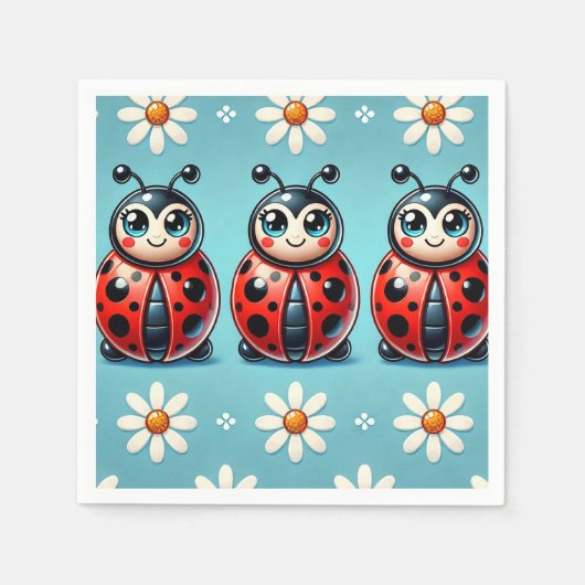 Drei farbenfrohe Ladybugs auf blauem Hintergrund Serviette (Vorderseite)