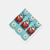 Drei farbenfrohe Ladybugs auf blauem Hintergrund Serviette (Ecke)