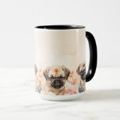 Drei farbenfrohe Mops Tasse (VorderseiteRechts)