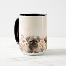 Drei farbenfrohe Mops Tasse