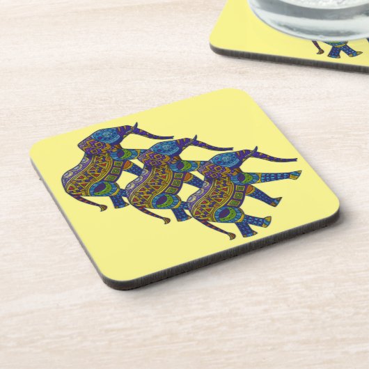 Drei farbenfrohe mosaikische Elefanten Untersetzer (Linke Seite)