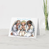 Drei farbige Engel im Gebet Weihnachten Karte (Vorderseite)
