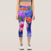 Drei farbige Gerberas Capri Leggings (Vorderseite)
