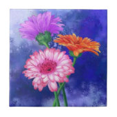 Drei farbige Gerberas-Keramik Fliese (Vorderseite)