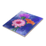 Drei farbige Gerberas-Keramik Fliese<br><div class="desc">Schöne Drei-Farben-Gerberas-Fliesen - MIGNED-Malerei-Design</div>