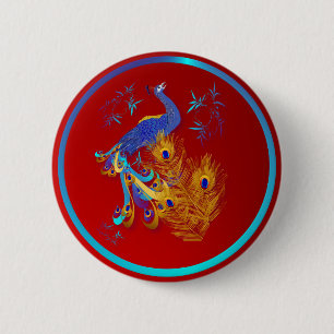 Drei Federn und ein Pfau knöpft Button