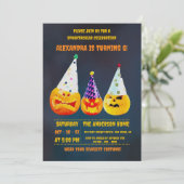 Drei festliche Jack O' Lanterns Halloween Einladung (Stehend Vorderseite)