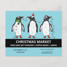 Drei festliche Pinguine auf Blue - Weihnachtsmarkt