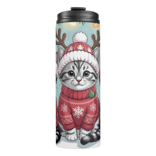 Drei festliche Weihnachtskätzchen Thermosbecher (Vorderseite)