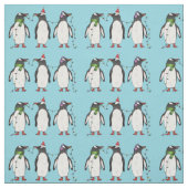 Drei festliche Weihnachtspenguinen auf hellblau Stoff (Muster)