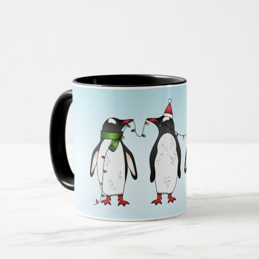 Drei festliche Weihnachtspenguinen mit Individuell Tasse (Vorderseite Links)