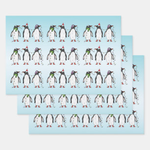 Drei festliche Weihnachtspinguine Illustration Geschenkpapier Set