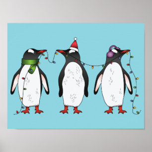 Drei festliche Weihnachtspinguine Illustration Poster