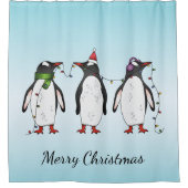 Drei festliche Weihnachtspinguine mit individuelle Duschvorhang (Vorderseite)