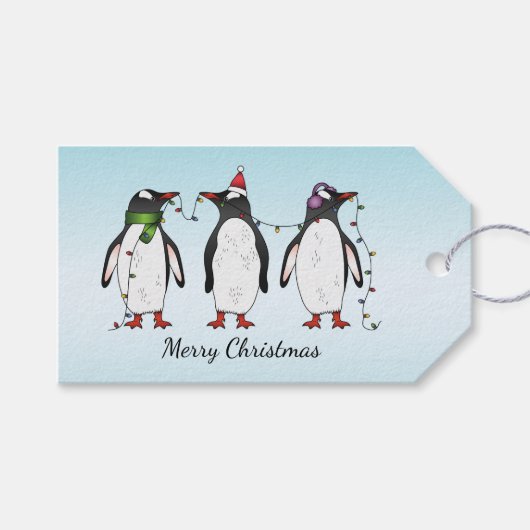 Drei festliche Weihnachtspinguine mit individuelle Geschenkanhänger (Vorderseite (Horizontal))